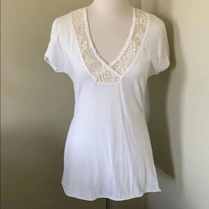 {XCVI} Gorgeous lace trim top, size Lg. Like new